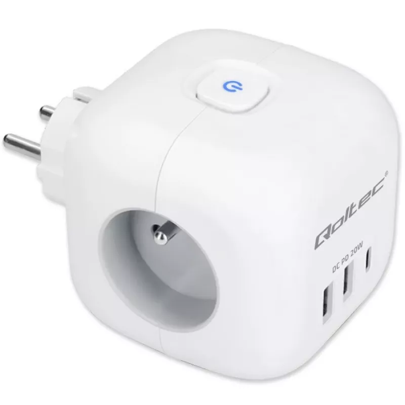 Power strip QOLTEC 52548 with 3×AC sockets and USB port