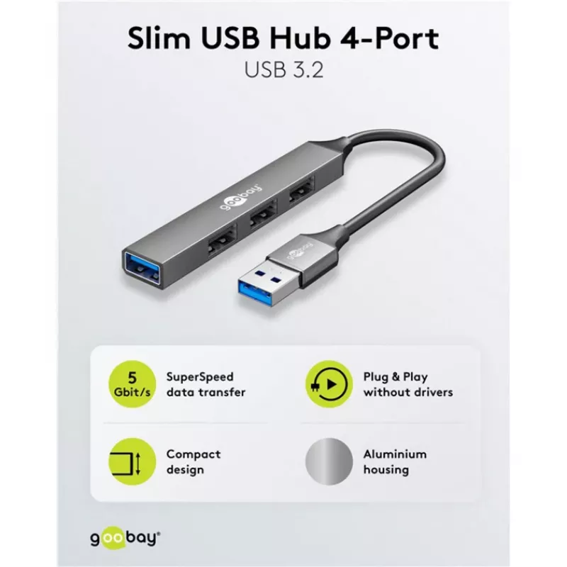 Goobay USB Hub 74456 Type-A 5000 Mbit/s Light Grey