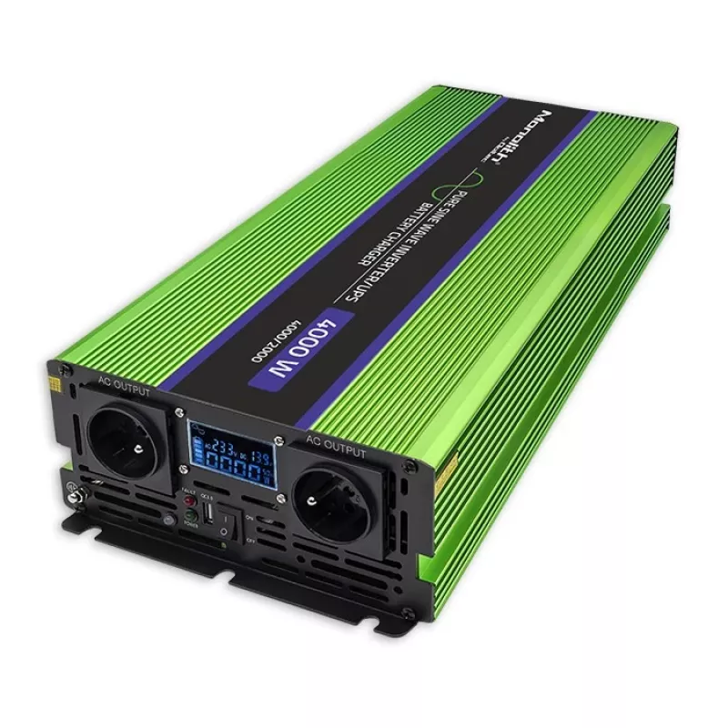 Qoltec Monolith Voltage Converter | Charging the battery | UPS | 2000W | 4000W |12V to 230V |Pure Sine | LCD black-green