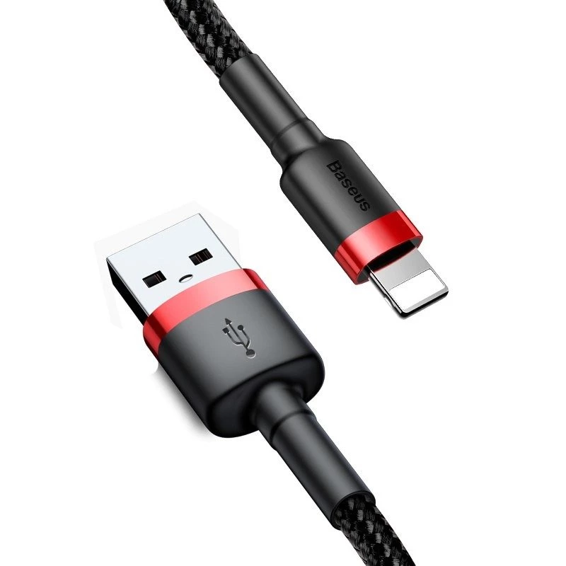 USB-A to Lightning cable Baseus Cafule 2.4A QC 3.0, 1 m — black/red