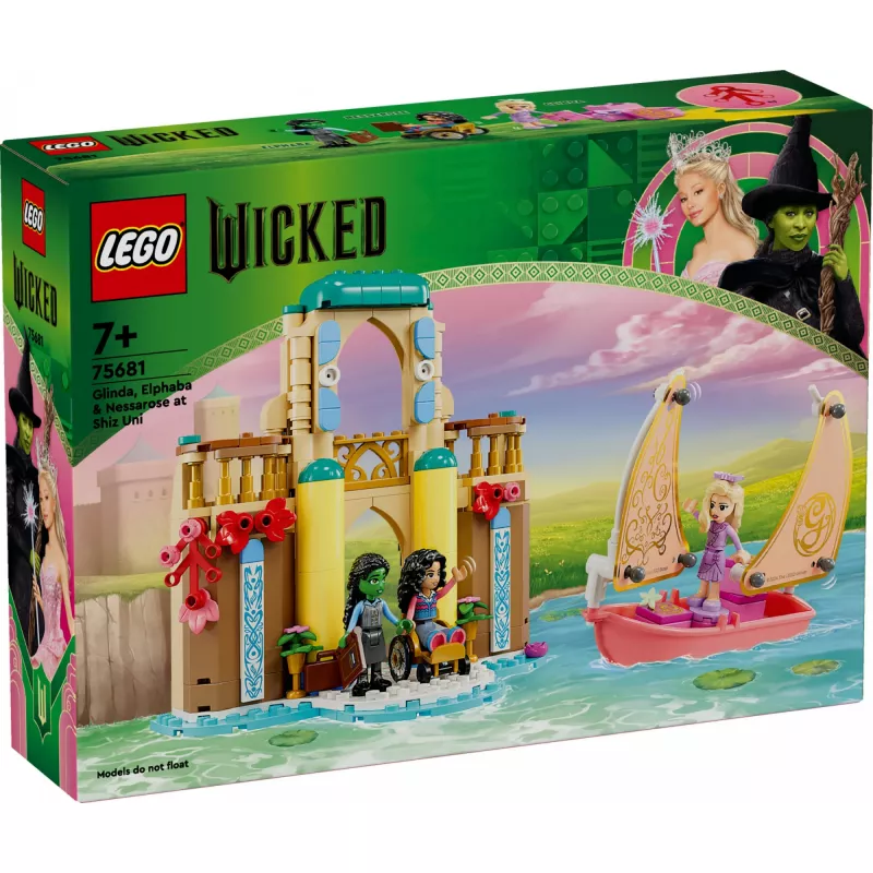 Construction toy LEGO set 75681 with Wicked, Glinda, Elphaba, Nessarose and Shiz University minifigures