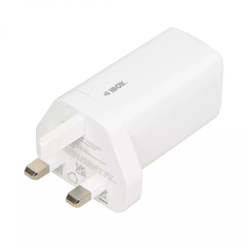 iBOX C-65 White, GaN 65W universal charger UK plug