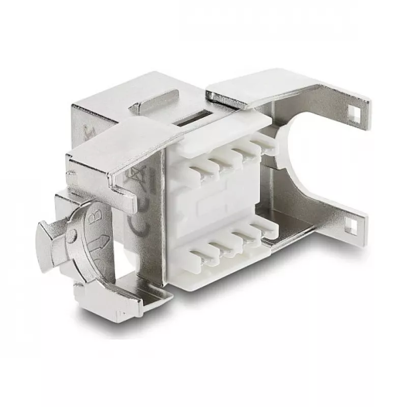Keystone module DELOCK RJ45 to LSA Cat.6A shielded tool-free, flat, silver/white, with dust cap