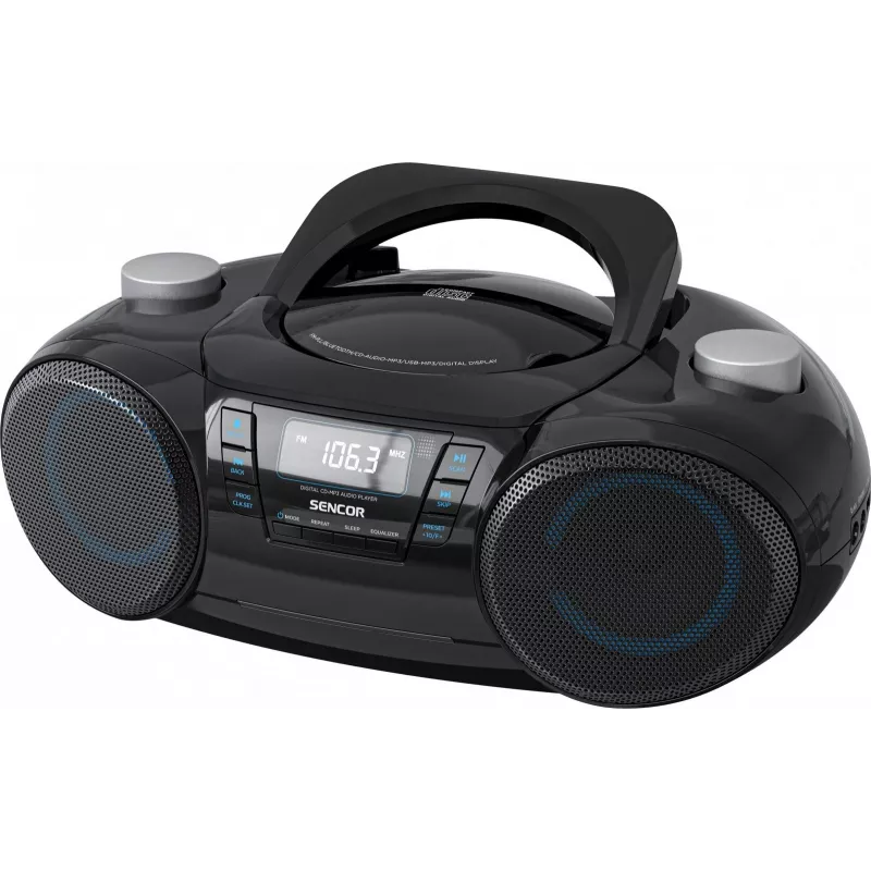 Portable Bluetooth boombox SENCOR SPT4710B — 20W total, Bluetooth 5.3, CD/USB/FM, battery or AC power