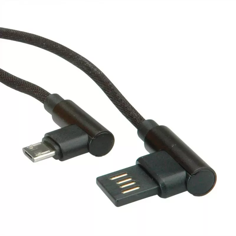ROLINE USB 2.0 Cable, angled, Type A reversible - Micro B, ST/ST, black, 0,8 m (11.02.8720)