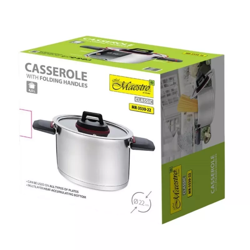 Maestro MR-3530-22 pot with lid and folding handles, 22 cm, 4.2 L