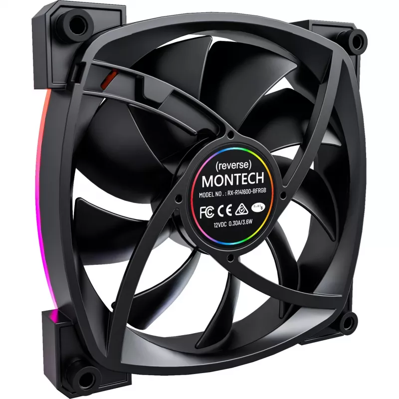 MONTECH RX140 PWM 140mm ARGB Reverse Blade Case Fan - Black