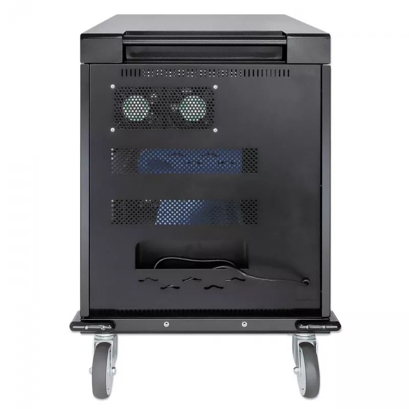 Manhattan Laptop Charging Cart/Trolley via AC Adapter (EU) 32-bay, Install device's AC Adapter (power cables) into unit, Suitable for ALL laptops (to 15.6 inch), iPads, MacBooks, Chromebooks, other USB-C devices, Bays 380x30x280mm, Cabinet, Lockable