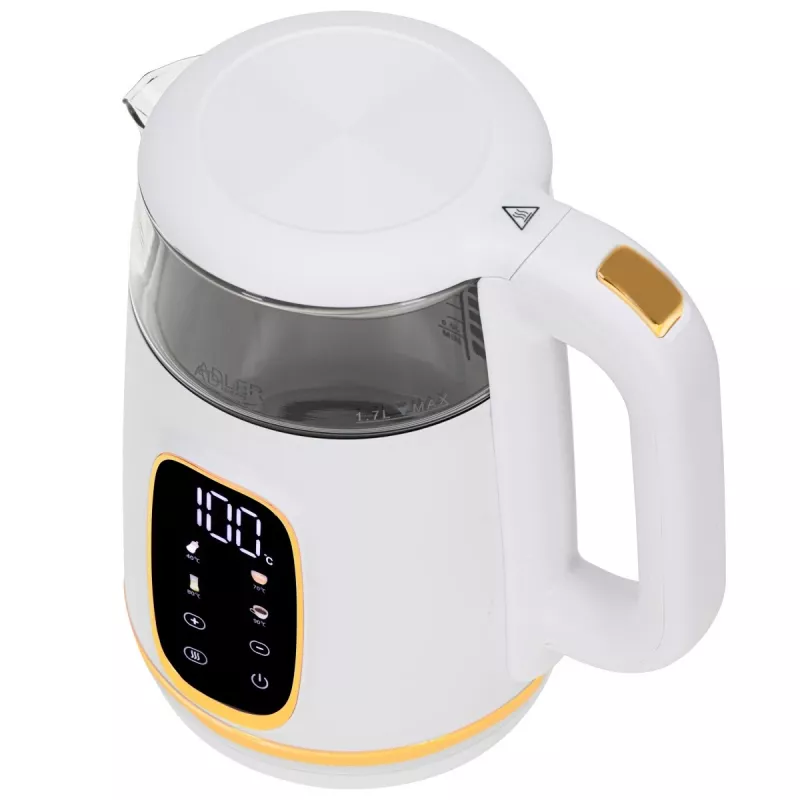 Electric kettle Adler AD 1305WG — 1.7 L, 2200 W, glass/plastic, white/gold/transparent