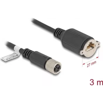 Network Cable DeLOCK M12 Cable X-coded 8 pin female to RJ45 jack Cat.6A 3 m black