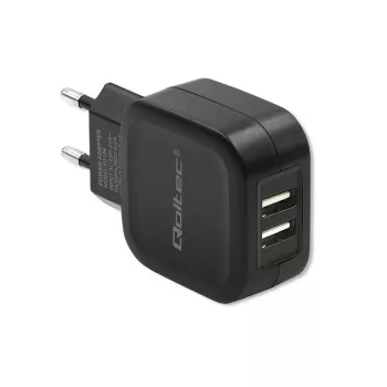 AC Indoor Charger QOLTEC 50186 for Smartphone and Tablet, 5 V 3.4 A, 17 W, 2× USB, Black