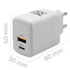 Charger QOLTEC 51824 GaN 35W USB-C PD & USB QC 3.0, 5–20V, 1x USB-C, 1x USB-A