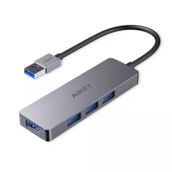 USB hub Aukey CB-H36 — 4-port USB 3.2 Gen 1 Type-A, host USB 2.0, 5000 Mbit/s, aluminium silver