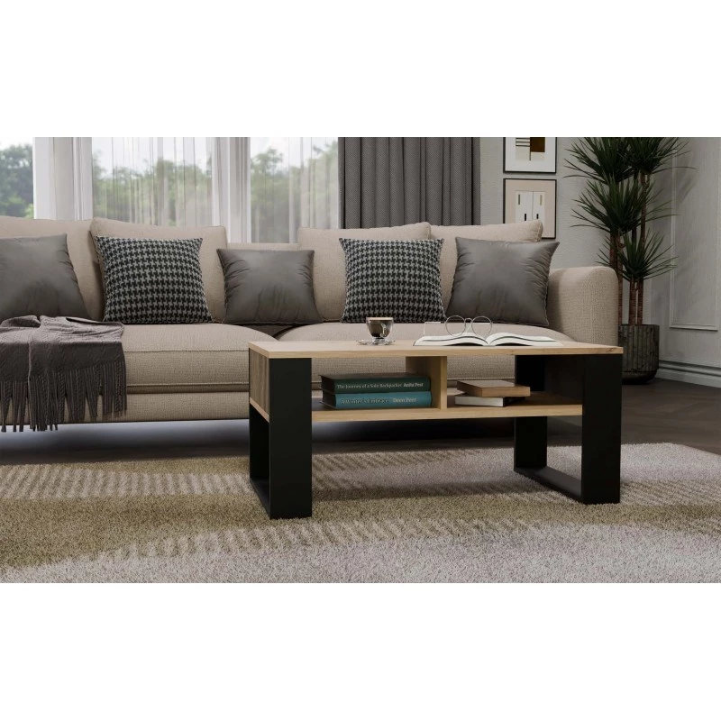 Coffee table top e shop STOLIK KAWOWY ŁAWA MODERN 2P SLIM Dąb Artisan black slats