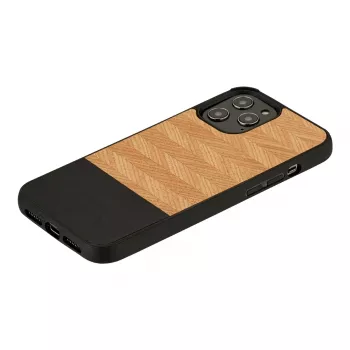 Phone case man and wood for iPhone 12 Pro Max — herringbone nero black