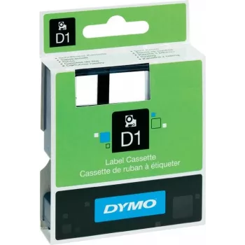 Dymo label tape 2-pack — white tape with black print, 12 mm & 19 mm widths