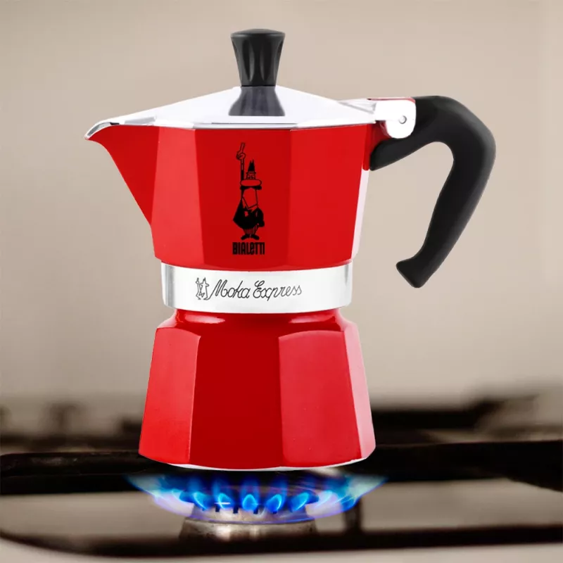 Manual Moka pot BIALETTI 4941 Red — aluminium Turkish-style stovetop coffee maker, 0.05 L