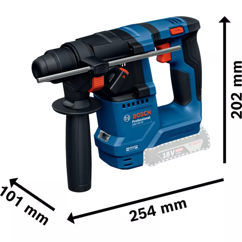 Battery-Rotary Hammer GBH 18V-18 Professional solo, 18Volt (Blue/black, without Battery and Charger)