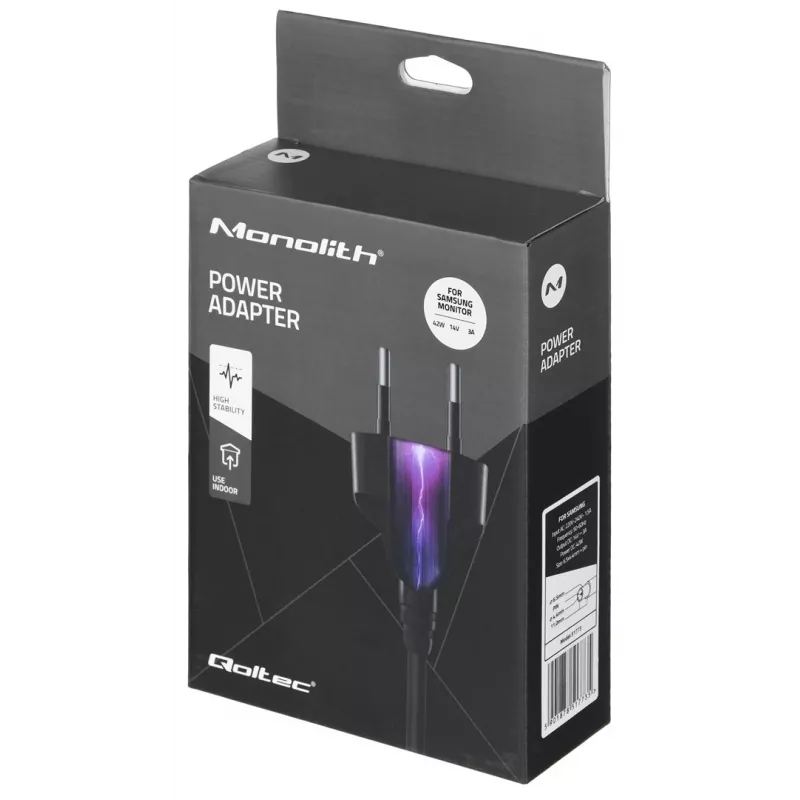 Mobile device charger QOLTEC 51773, 42W, 14V 3A, input 220–240V 50/60Hz, black, 1.19m cable