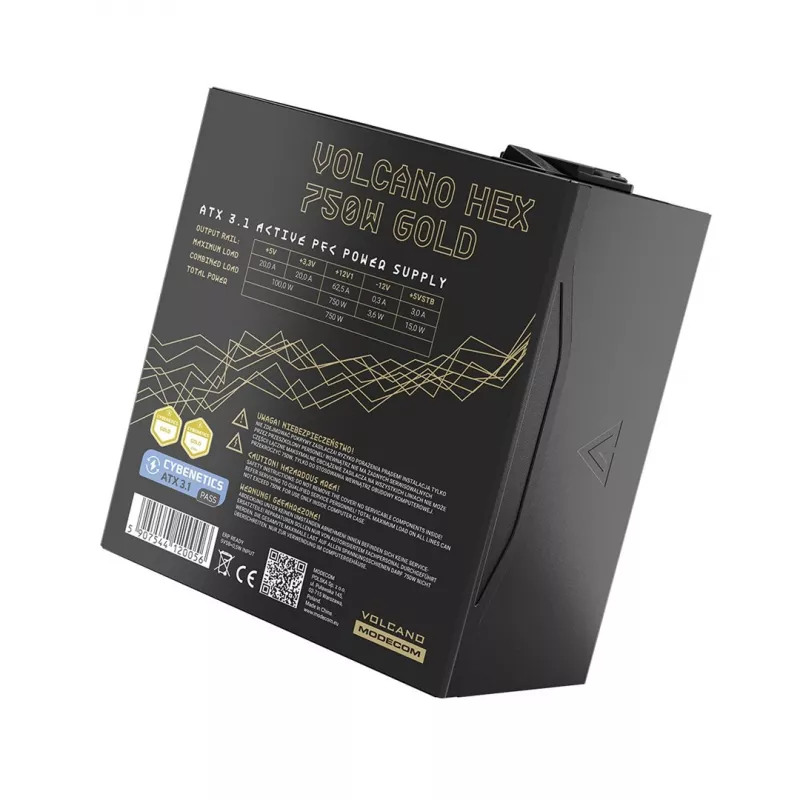 Power supply MODECOM VOLCANO HEX GOLD 750W, 80 PLUS Gold, ATX 3.1, modular, 14 cm fan
