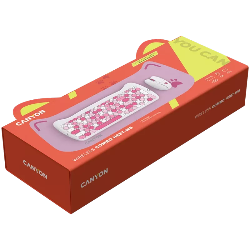 Wireless Keyboard and Mouse Set CANYON HSET-W6 Pink Kitty Edition