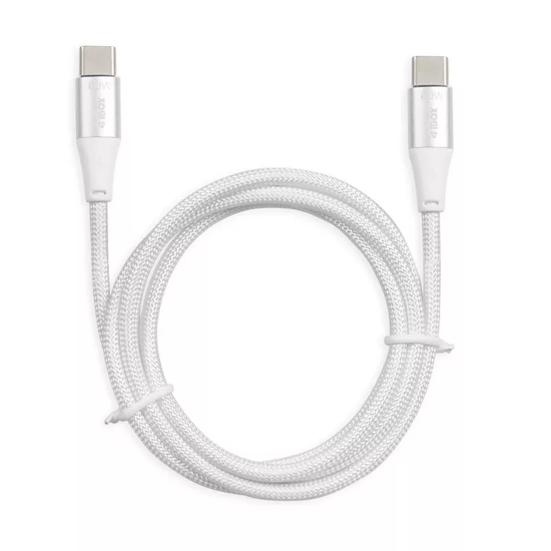 USB-C to USB-C cable IBOX IKUTC1W 1 m, USB 2.0, 3 A, white, textile braid