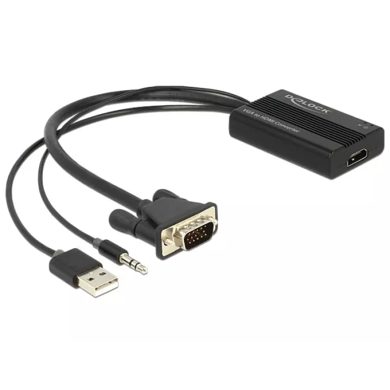 Video Cable Adapter DeLOCK 62597 0.25m HDMI Type A VGA D-Sub 3.5mm USB Type-A Black