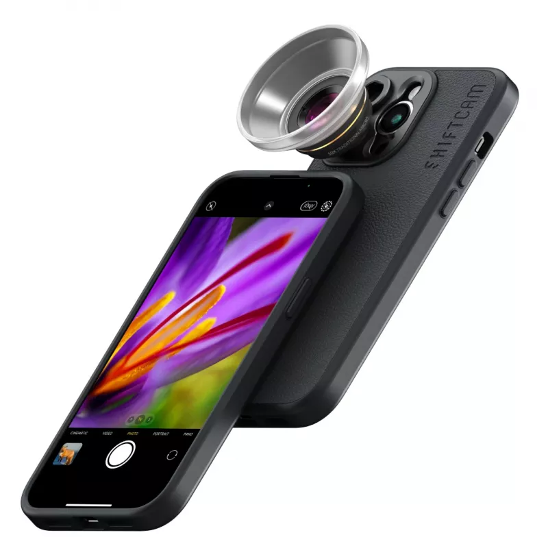 Photo lens ShiftCam LU-MC-025-23-EF — Macro lens 25x, M12 mount, aluminium/glass, 34.8 mm, 36.6 g, black/gold