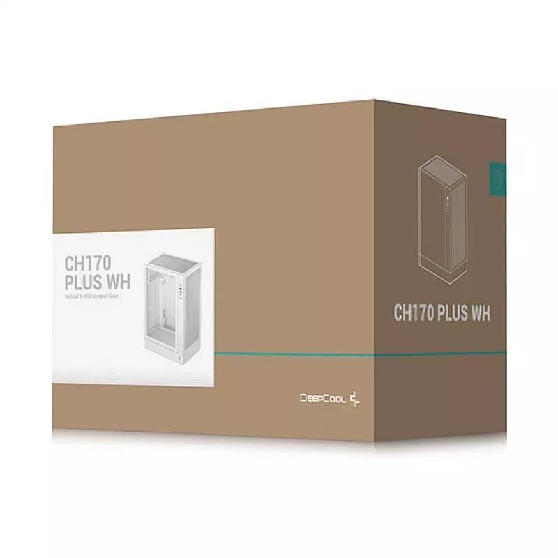 PC case DeepCool CH170 PLUS WH Midi Tower — white, tempered glass, supports micro ATX/mini-ITX, GPU up to 34.2 cm, CPU cooler height 164 mm