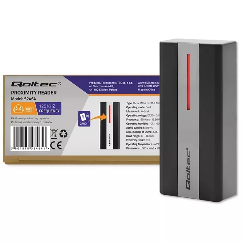 Qoltec RFID Contactless Card & Key Fob Reader | EM | Mifare | Card | keychain | ABS