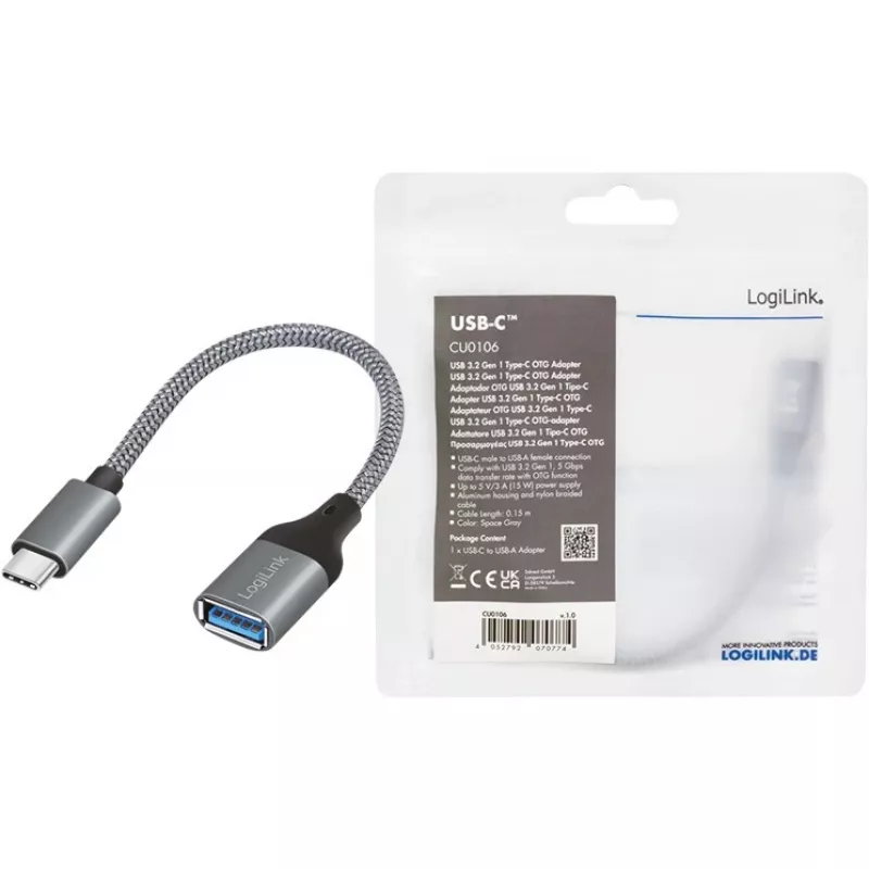 LogiLink USB 3.2 Gen1 Type-C adapter C/M to USB-A/F OTG aluminum 0.15 m