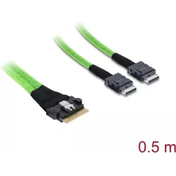 Internal PCIe 4.0 cable DELOCK Slim SAS SFF-8654 8i to 2× OCuLink SFF-8611 4i 0.5 m