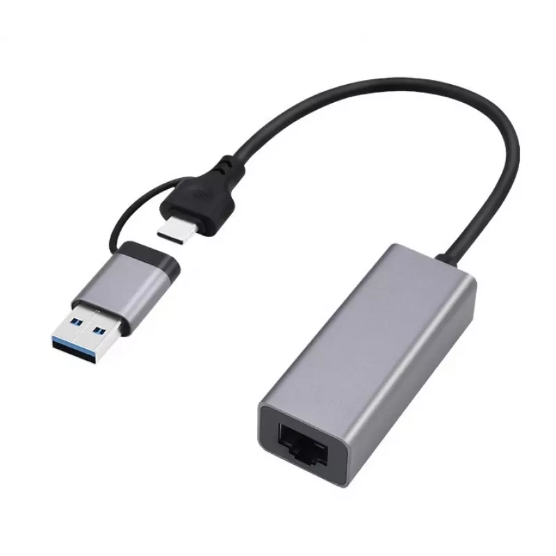 USB 3.1 Type-C Gigabit Network Adapter Gembird A-USB3AC-LAN-01 — 1× RJ-45, 1000 Mbps, USB 3.2 Gen 1, metal housing, grey