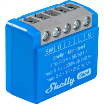 Smart relay module Shelly 1 Mini Gen4, 1P 8A, Wi‑Fi/Matter/Zigbee/Bluetooth, 110–240V, compact (2 pcs)