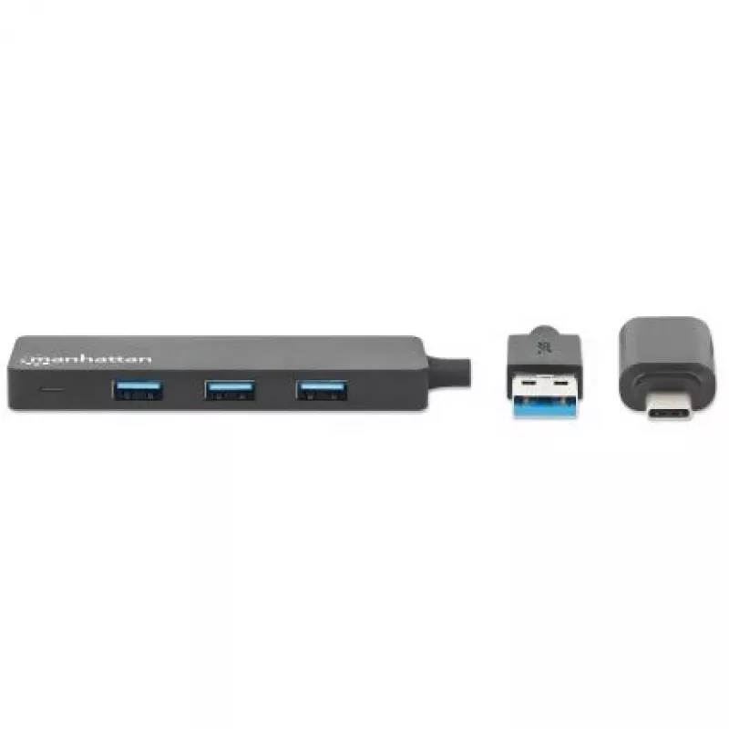 Manhattan USB-C & USB-A Combo Dock/Hub, Ports (4): USB-A (x4), 5 Gbps (USB 3.2 Gen1 aka USB 3.0), USB powered (no external power supply required)
