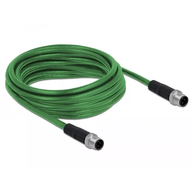 DeLOCK - Network Cable - M12 (4-pin) (M) to M12 (4-pin) (M) - 5,0m - SF/FTP - Halogen-Free - Green (85920)