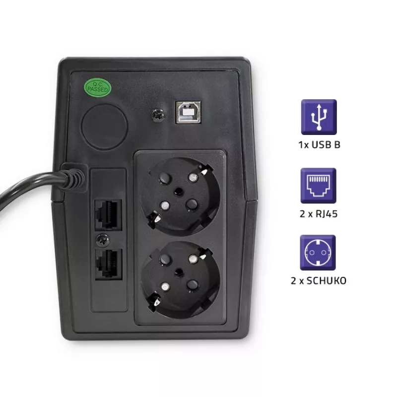 Qoltec Monolith UPS Double-conversion Online 0.65 kVA 360 W 2 AC outlets