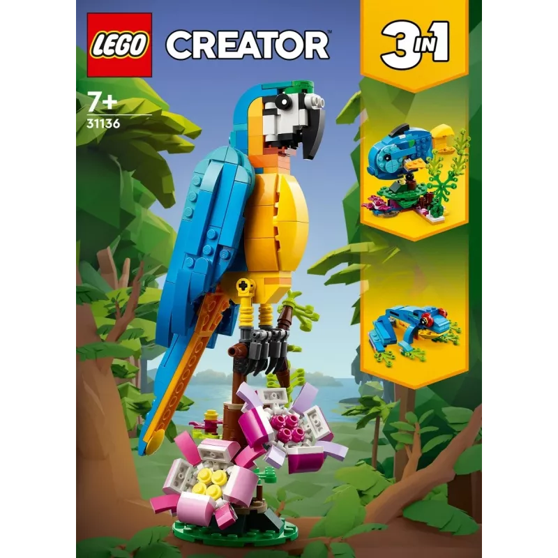 LEGO building set Exotic Parrot 31136 — Creator display model, 253 pieces, 220×120×110 mm