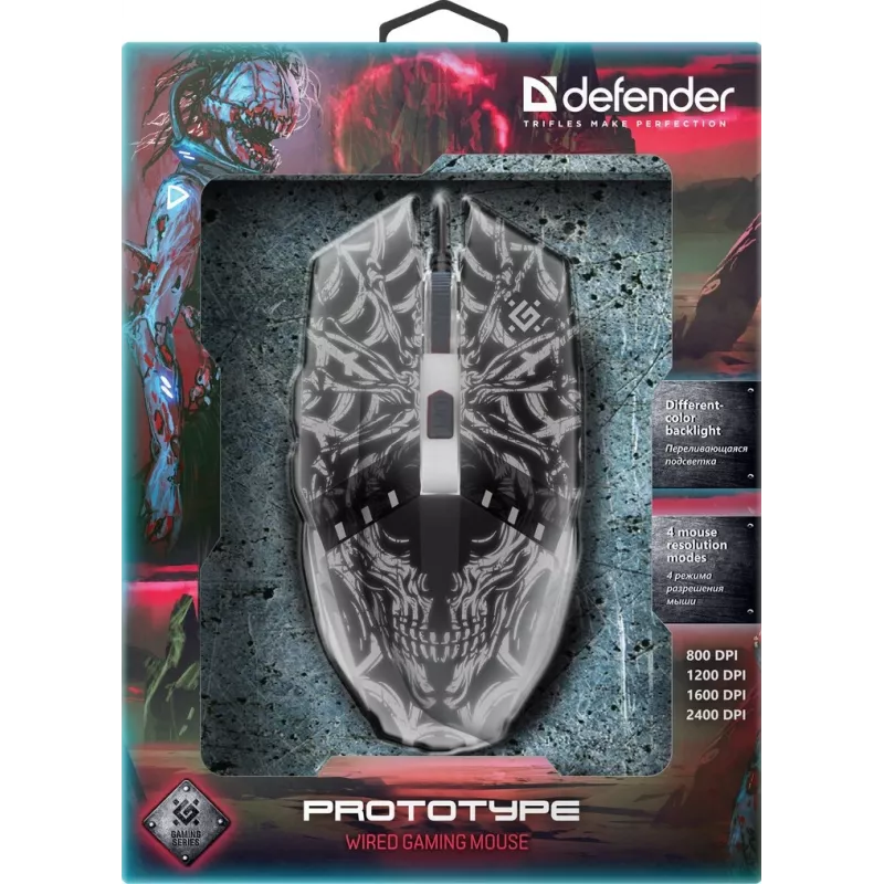 Gaming mouse DEFENDER GM-670L Ambidextrous optical, 2400 DPI, 5 buttons, wired, black, RGB