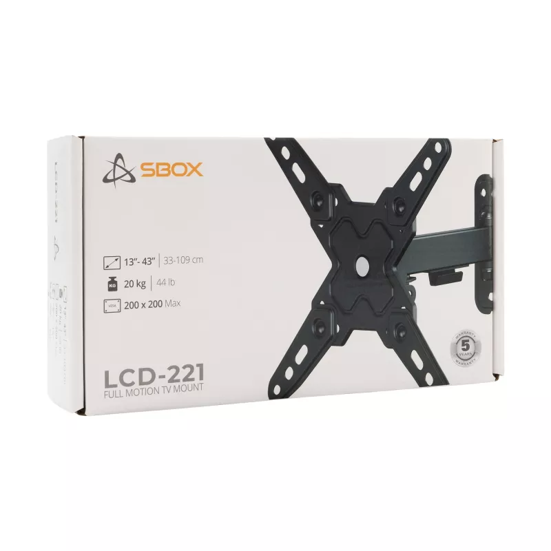 SBOX LCD mount LCD-221-2 for 13–43 inch screens, up to 20 kg, VESA 200x200