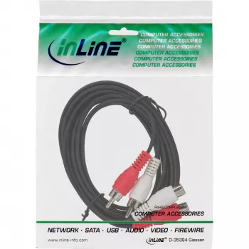 InLine Audio Cable 2x RCA male / female 20m, 2 x RCA, Male, 2 x RCA, Female, 20 m, Black