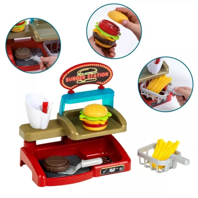 Play Burger Shop set KLEIN 7336 — compact design, easy-to-clean children's role-play toy