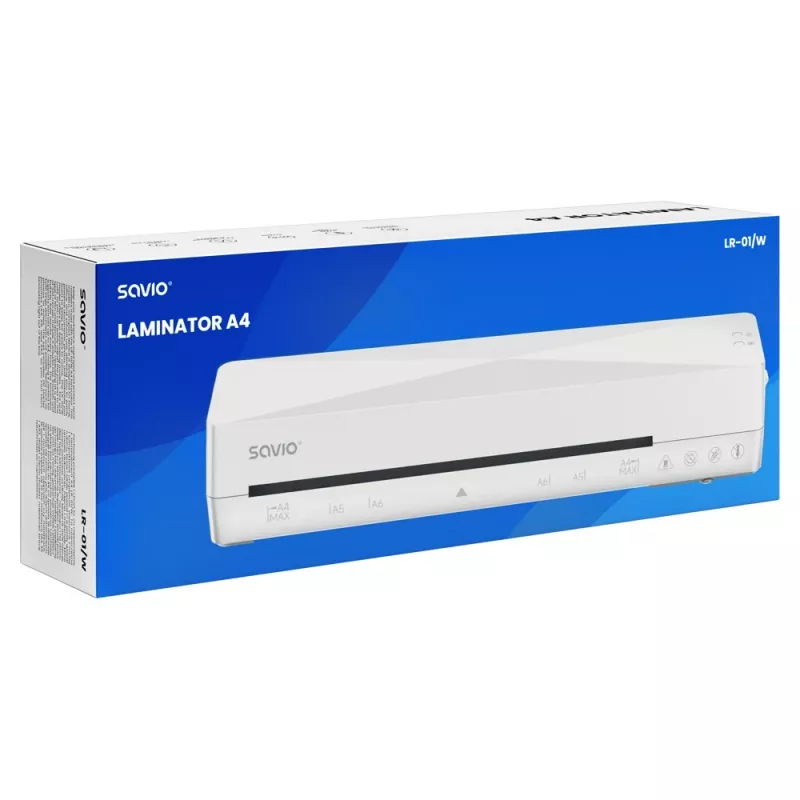 Cold/hot laminator SAVIO LR-01/W — max width 230 mm, 320 mm/min, 300 W, white