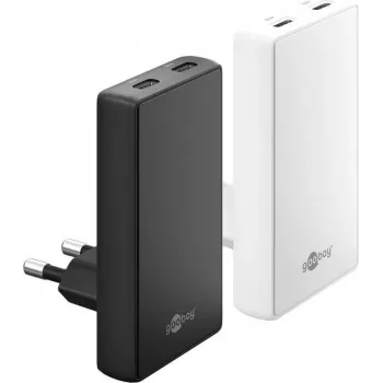 Goobay USB-C PD GaN Dual-Fast Charger 90° Flat 65 W White - 2x -Ports (75726)