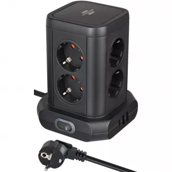 Power strip tower Brennenstuhl 1153560010 — 8 outlets, 2×USB-A, 1×USB-C, black
