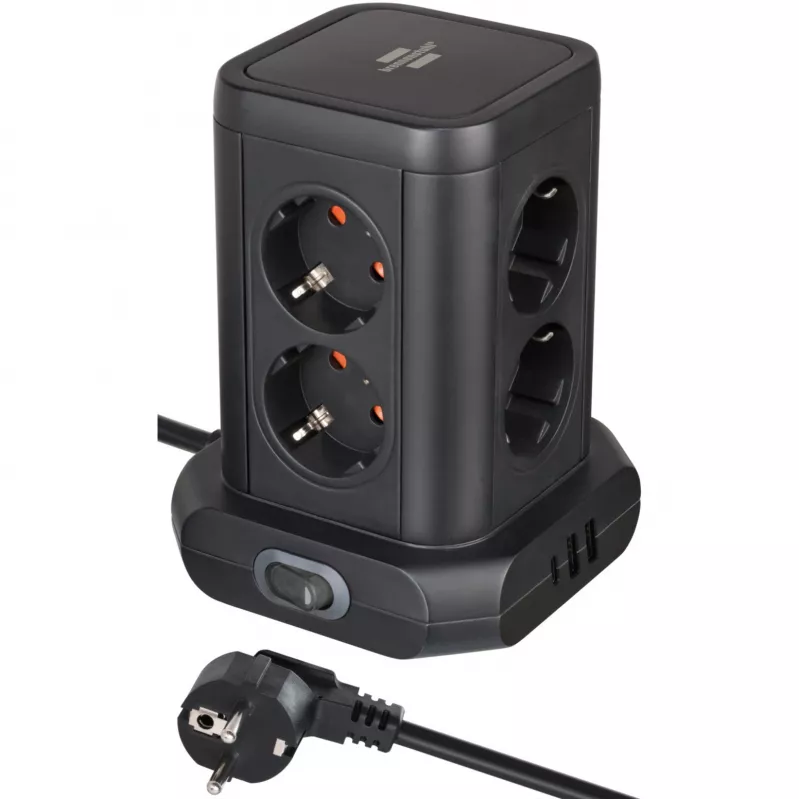Power strip tower Brennenstuhl 1153560010 — 8 outlets, 2×USB-A, 1×USB-C, black