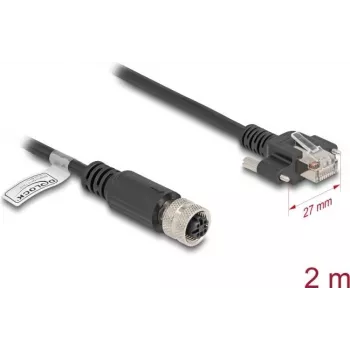 Network Cable DeLOCK M12 Cable D-coded 4 pin female to RJ45 plug Cat.5e 2 m black