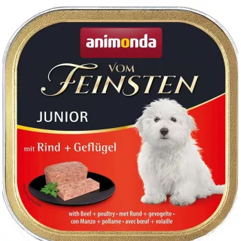 Wet dog food animonda Vom Feinsten Junior Beef & Poultry tray 150 g — for growth, protein 11%, fat 7%