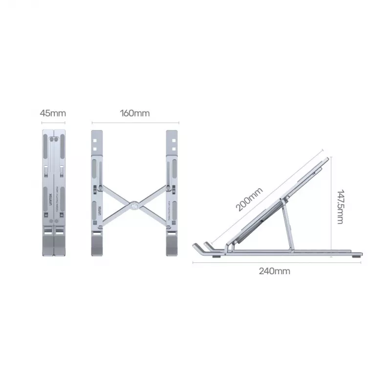 Laptop stand UNITEK OT155SL Silver Aluminium 13-41° tilt