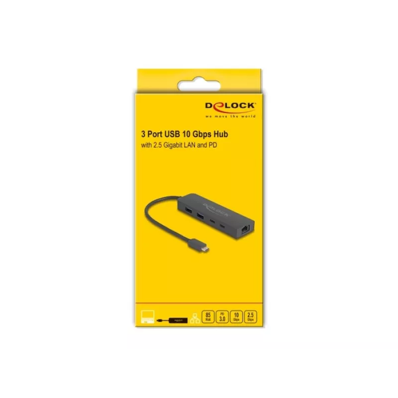 USB Hub DeLOCK 10 Gbps with 2.5 Gigabit LAN and PD 85 Watt
